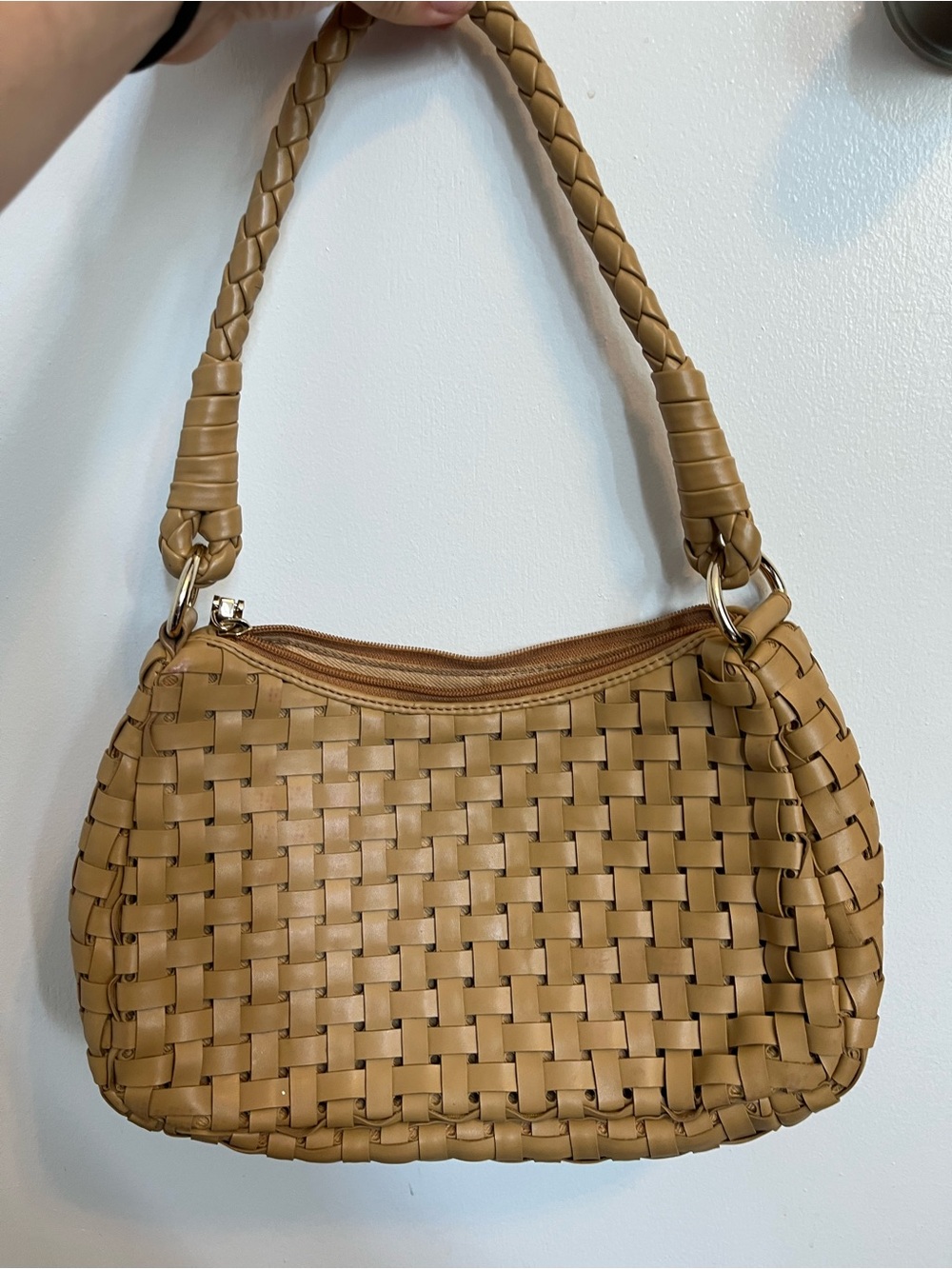 Nine West Braided Woven Shoulder Bag Tan USED purse light brown zipper